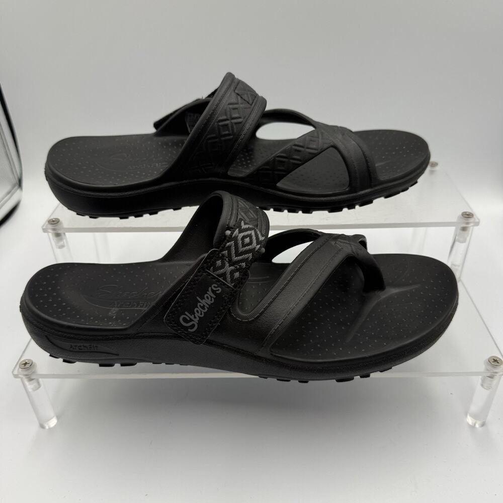 Skechers Reggae Sandals Women's 9 Black Adjustable Outdoor Gorpcore Athleisure
